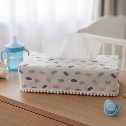 Housse pour boite à mouchoirs coton bleu
