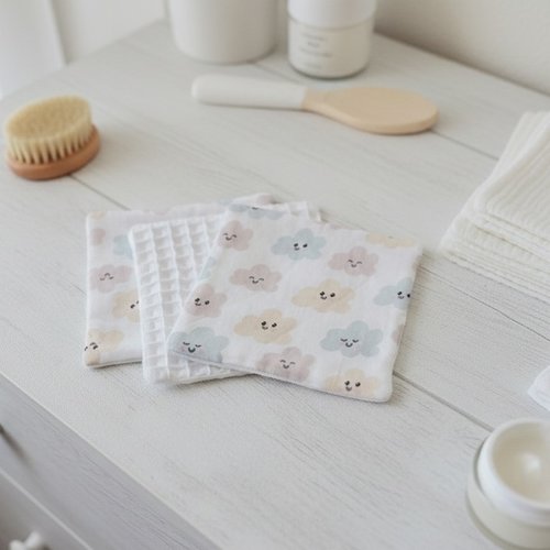 Lot de 6 lingettes bébé coton et nid d'abeilles blanche