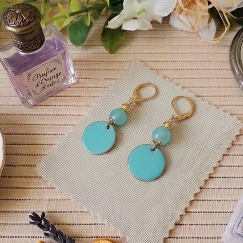 Boucles d'oreilles acier inoxydable doré et sequin émail