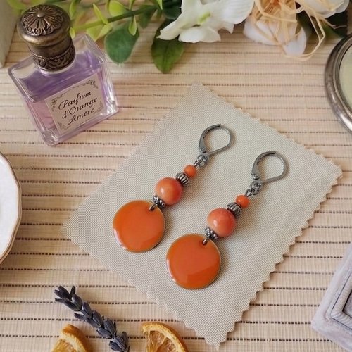 Boucles d'oreilles acier inoxydable et sequin émail