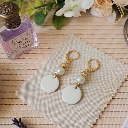 Boucles d'oreilles acier inoxydable doré et sequin émail