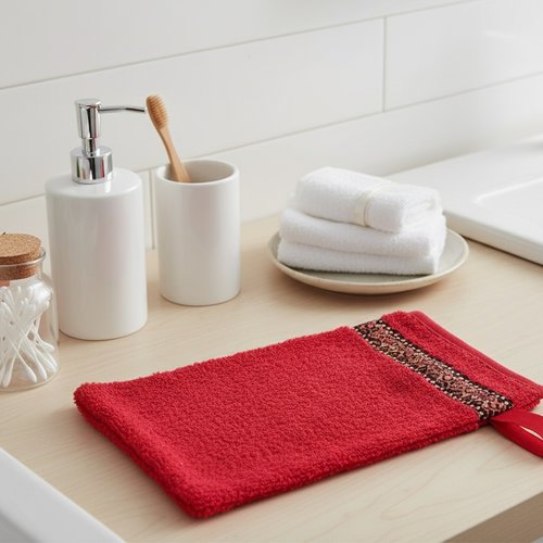 Gant de toilette éponge rouge