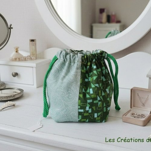 Pochon / sac en patchwork origami vert