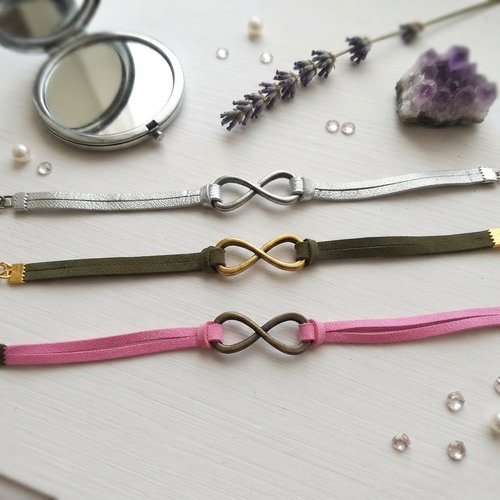 Lot de 3 bracelets suédine et lien infini
