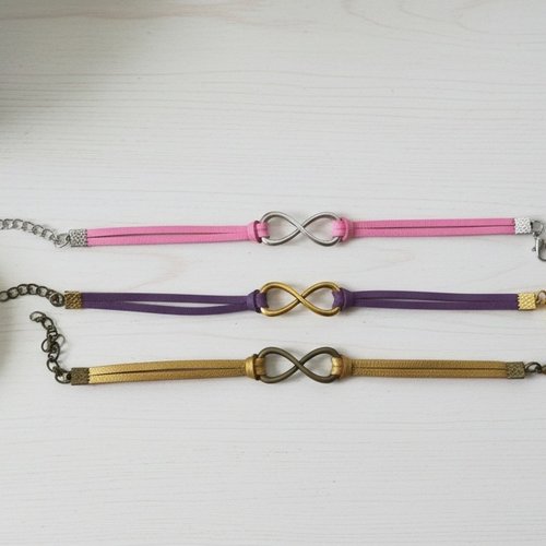 Lot de 3 bracelets suédine et lien infini