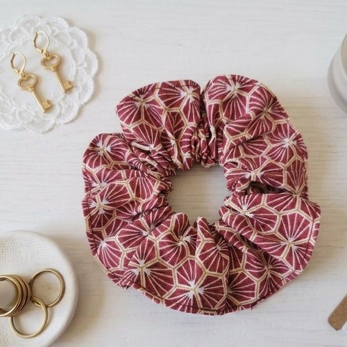 Chouchou coton bordeaux motifs géométriques