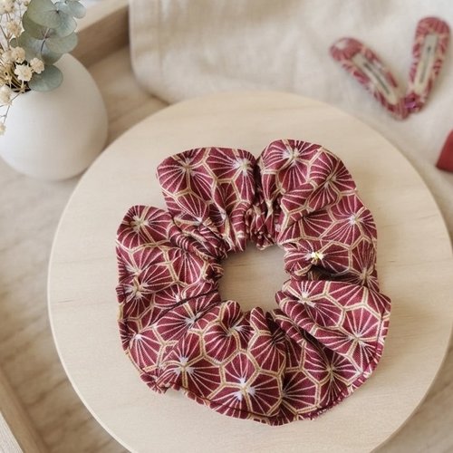 Chouchou coton bordeaux motifs géométriques