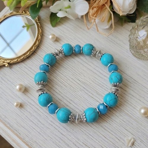 Bracelet perles turquoise et à facettes