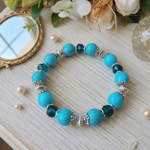 Bracelet perles turquoise et à facettes