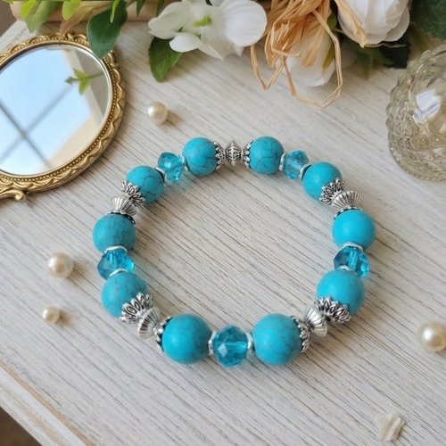 Bracelet perles turquoise et à facettes