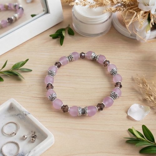 Bracelet perles en verre mauve et violet