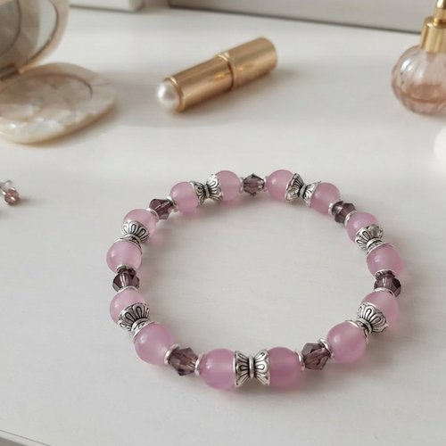Bracelet perles en verre mauve et violet