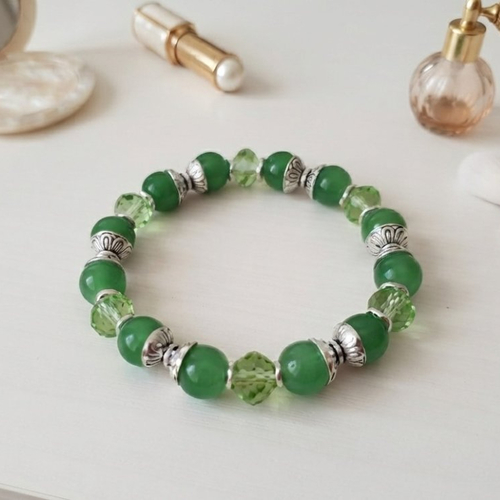 Bracelet perles en verre vert et vert clair