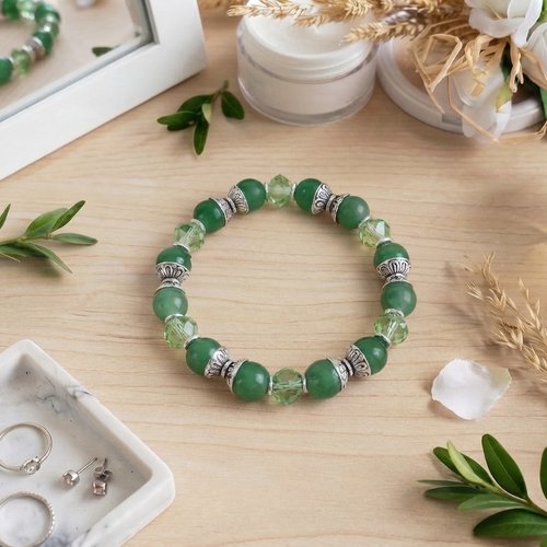 Bracelet perles en verre vert et vert clair