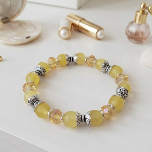 Bracelet perles en verre jaune et orangé
