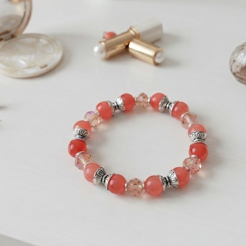 Bracelet perles en verre orange et saumon
