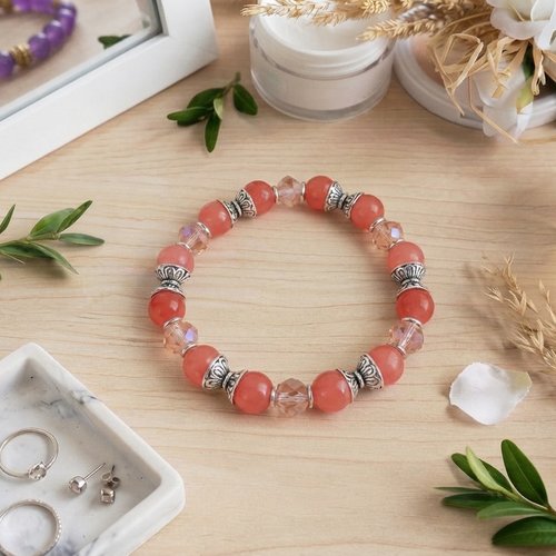 Bracelet perles en verre orange et saumon