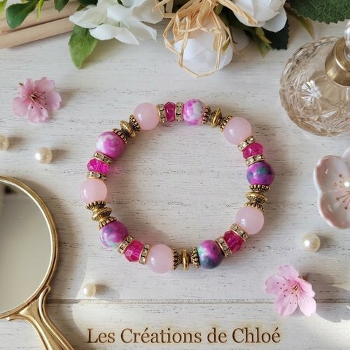 Bracelet perles jade et rondelle strass