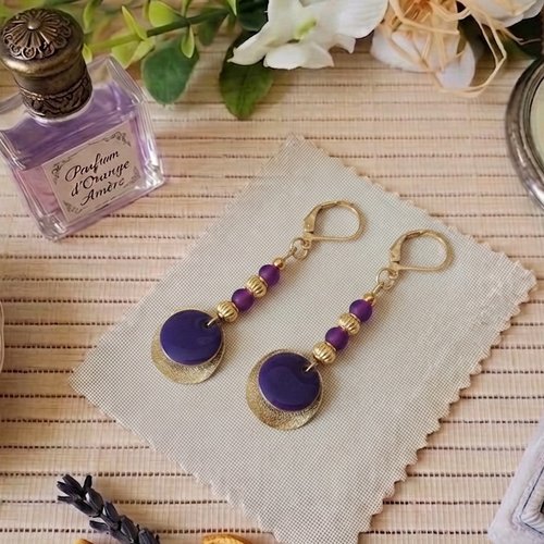 Boucles d'oreilles acier inoxydable doré et sequin émail