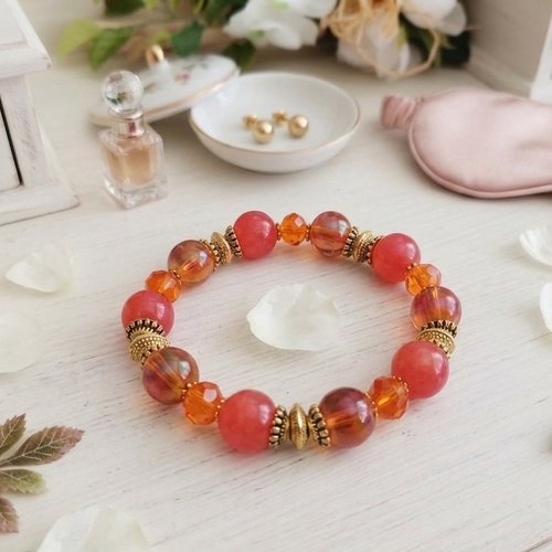 Bracelet perles jade orange