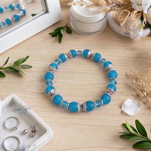 Bracelet perles en verre bleu