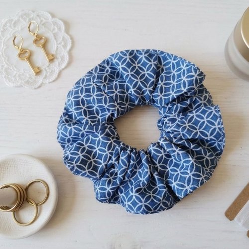 Chouchou coton bleu et blanc