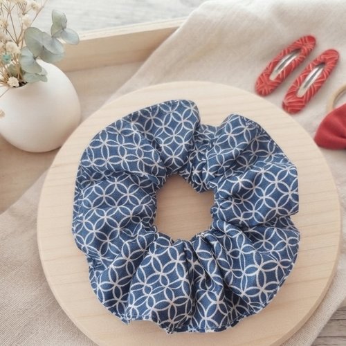 Chouchou coton bleu et blanc