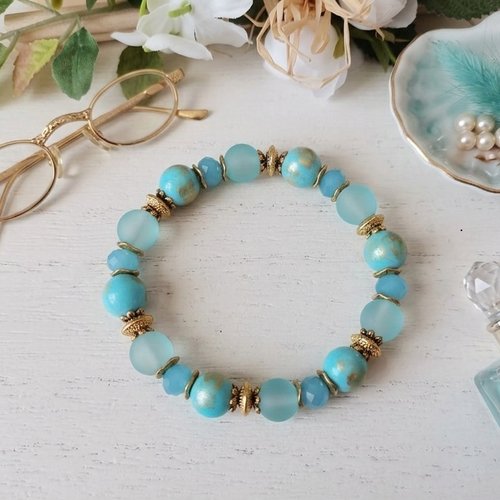 Bracelet perles jade bleu