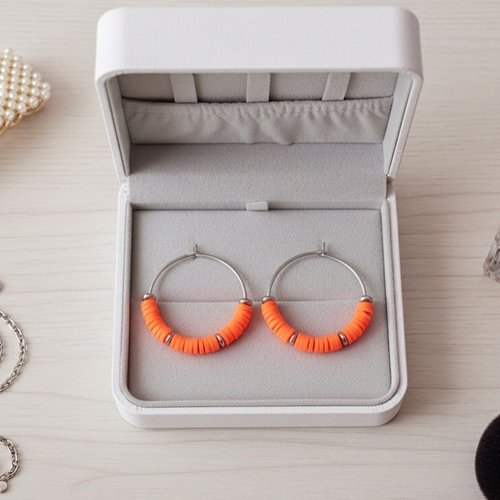 Boucles d'oreilles créoles acier inoxydable et perles heishi