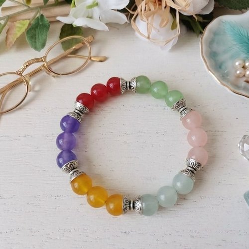 Bracelet perles en verre imitation jade multicolore