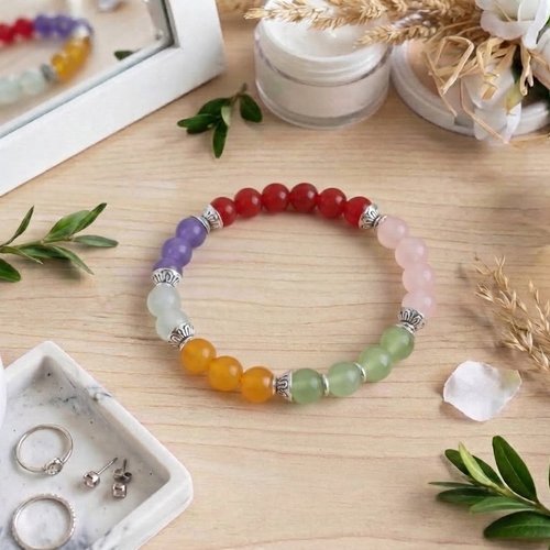 Bracelet perles en verre imitation jade multicolore