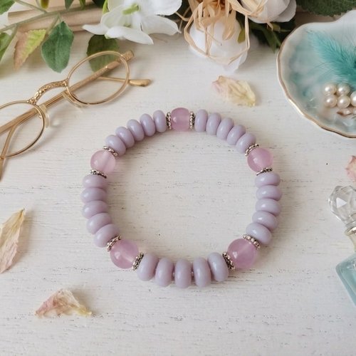 Bracelet perles en verre rondelle mauve