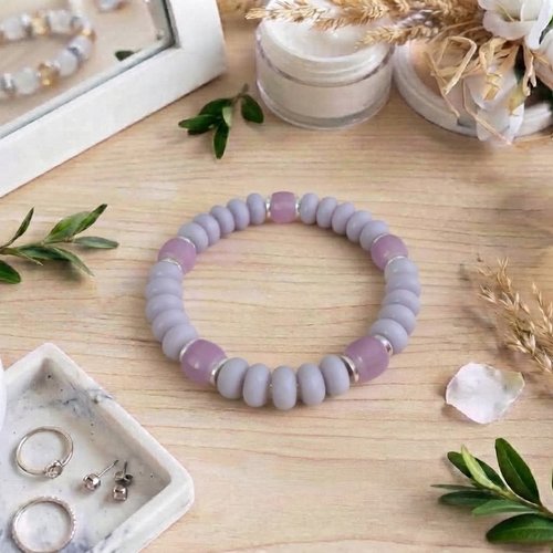Bracelet perles en verre rondelle mauve