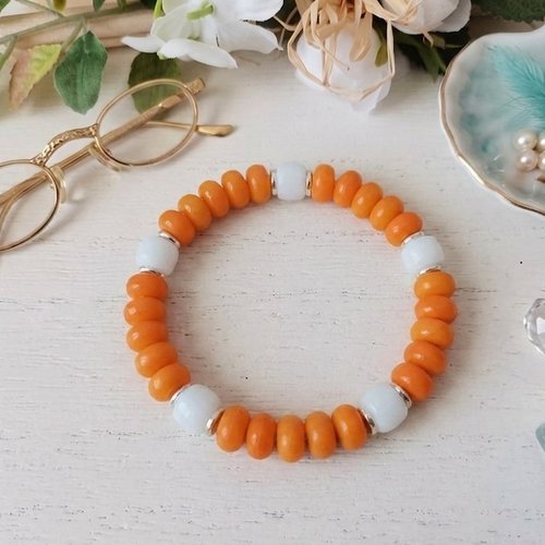 Bracelet perles en verre rondelle orange
