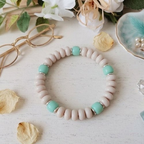 Bracelet perles en verre rondelle beige