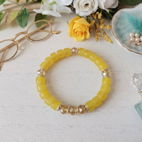 Bracelet perles en verre colonne jaune