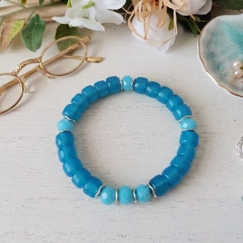 Bracelet perles en verre colonne bleue