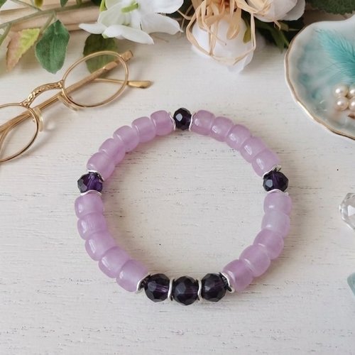 Bracelet perles en verre colonne lilas