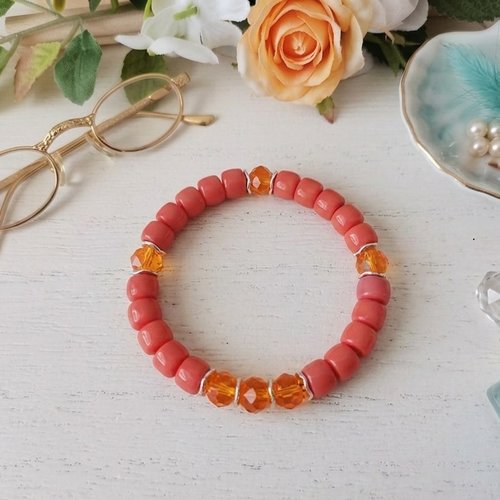 Bracelet perles en verre colonne orange