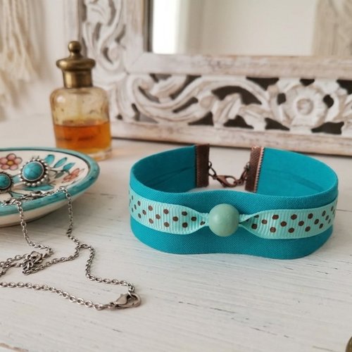 Bracelet tissus biais et ruban coton
