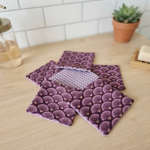 Lot de 9 lingettes démaquillantes coton et nid d'abeilles lilas