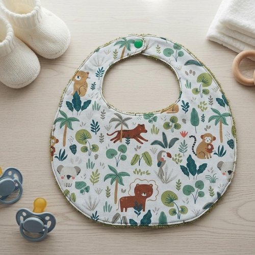 Bavoir bébé coton et éponge kaki