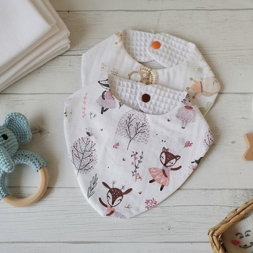Lot de 2 bavoirs naissance coton blanc et nid d'abeilles