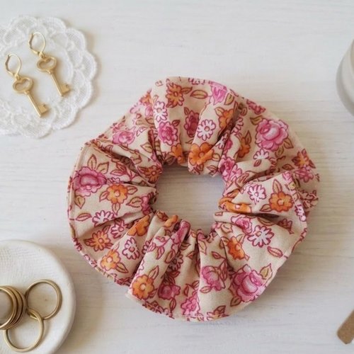 Chouchou coton rose et orange