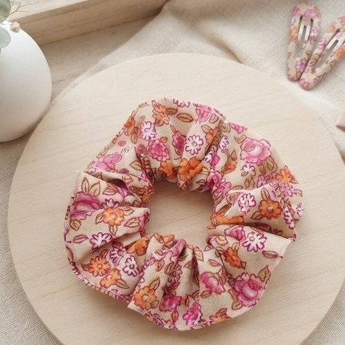 Chouchou coton rose et orange