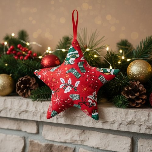 Etoile de noël à suspendre en tissu