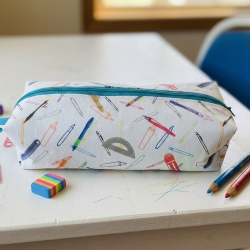 Trousse écolier motifs fournitures scolaires