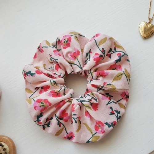 Chouchou fille coton rose motifs fleurs