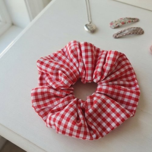 Chouchou fille coton vichy rouge et blanc