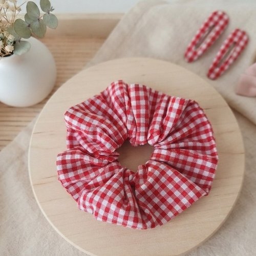 Chouchou fille coton vichy rouge et blanc